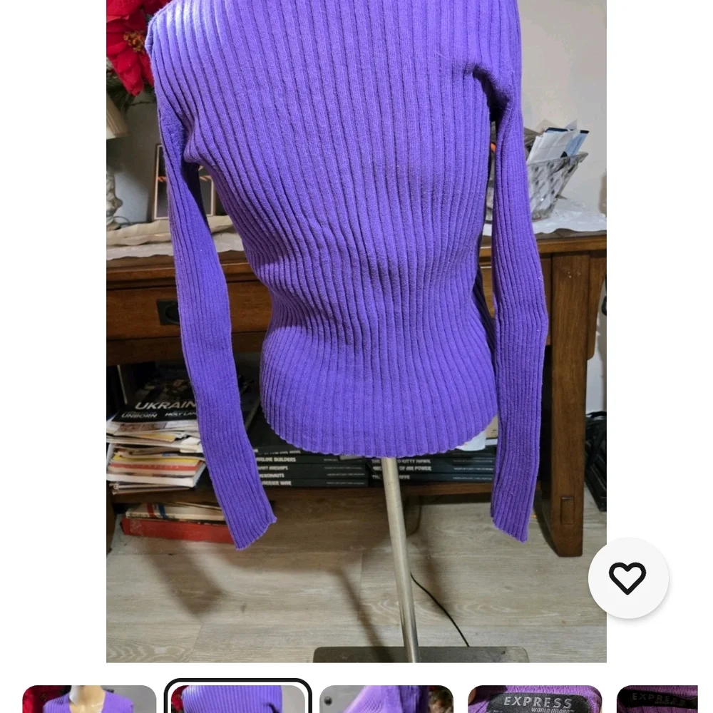 Express Purple Ribbed V-Neck Cardigan - Picture 4 of 9